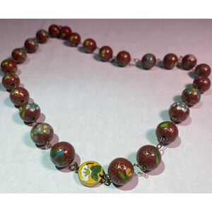 Vintage Chinese Cloisonné Glass Bead Necklace Millefiori Excellent Condition